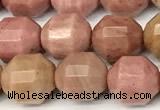 CCB1424 15 inches 9mm - 10mm faceted pink wooden jasper beads