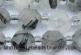 CCB1500 15 inches 7mm - 8mm faceted black rutilated quartz beads