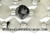 CCB1601 15 inches 10mm faceted black rutilated quartz beads