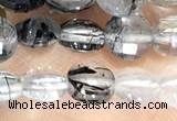 CCB609 15.5 inches 6mm faceted coin black rutilated quartz beads