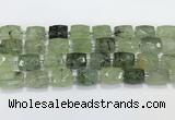 CCB886 11*15mm-12*16mm faceted cuboid green rutilated quartz beads wholesale