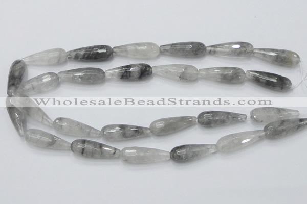 CCQ109 15.5 inches 10*30mm faceted teardrop cloudy quartz beads