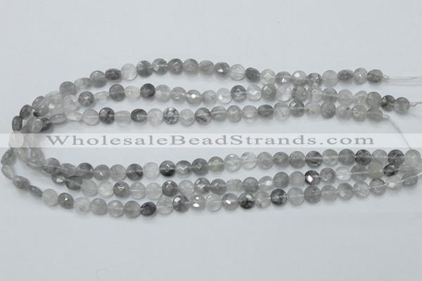 CCQ133 15.5 inches 8mm faceted coin cloudy quartz beads wholesale