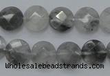 CCQ135 15.5 inches 12mm faceted coin cloudy quartz beads wholesale