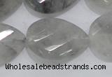 CCQ173 22*30mm twisted & faceted flat teardrop cloudy quartz beads