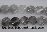 CCQ271 15.5 inches 10mm faceted & twisted coin cloudy quartz beads