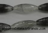 CCQ289 15.5 inches 10*25mm faceted rice cloudy quartz beads