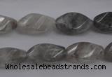 CCQ295 15.5 inches 10*18mm faceted & twisted rice cloudy quartz beads