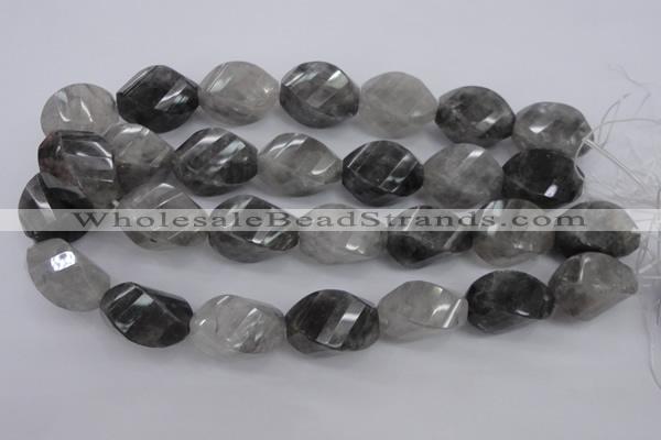 CCQ296 15.5 inches 20*28mm faceted & twisted rice cloudy quartz beads