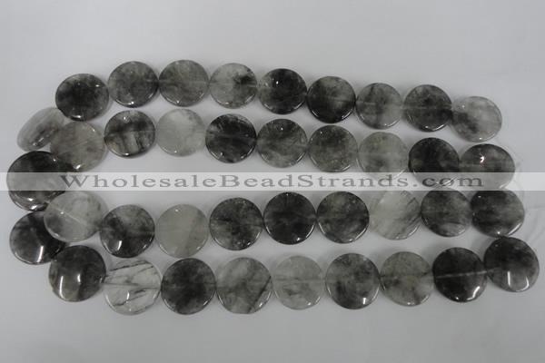 CCQ374 15.5 inches 20mm flat round cloudy quartz beads wholesale