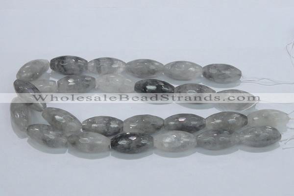 CCQ94 15.5 inches 15*30mm faceted rice cloudy quartz beads wholesale