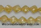 CCR16 15.5 inches 10*10mm faceted diamond natural citrine gemstone beads