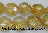 CCR20 15.5 inches 14mm faceted flat round natural citrine gemstone beads