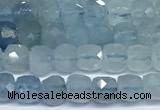 CCU1005 15 inches 4mm faceted cube aquamarine beads