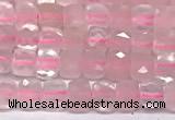 CCU1006 15 inches 4mm faceted cube rose quartz beads