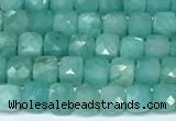 CCU1023 15 inches 4mm faceted cube amazonite beads