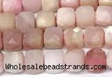 CCU1037 15 inches 6mm faceted cube pink opal beads