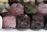 CCU1057 15 inches 8mm faceted cube tourmaline beads