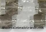 CCU751 15 inches 8*8mm faceted cube white crystal & smoky quartz beads