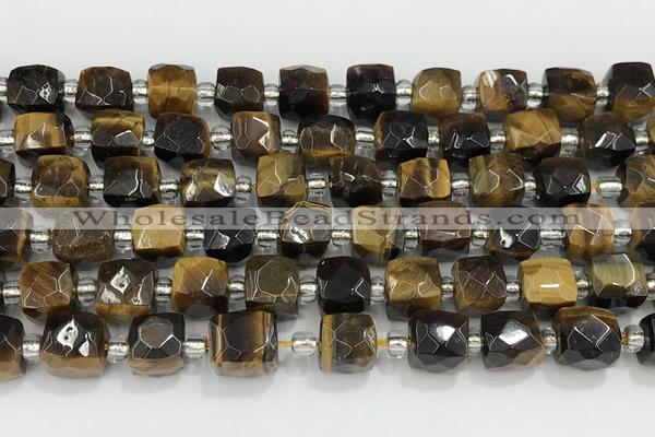 CCU767 15 inches 8*8mm faceted cube yellow tiger eye beads