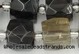 CCU772 15 inches 10*10mm faceted cube smoky quartz beads