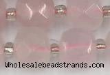 CCU773 15 inches 10*10mm faceted cube rose quartz beads