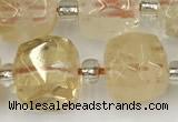 CCU775 15 inches 10*10mm faceted cube citrine beads