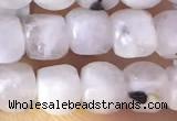 CCU801 15 inches 4mm faceted cube white moonstone beads