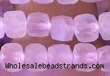 CCU806 15 inches 4mm faceted cube rose quartz beads