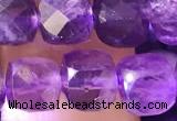 CCU818 15 inches 6mm faceted cube amethyst beads