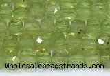 CCU836 15 inches 4mm faceted cube olive quartz beads