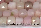 CCU848 15 inches 4mm faceted cube pink opal beads