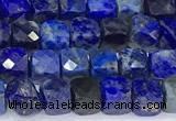 CCU854 15 inches 4mm faceted cube lapis lazuli beads