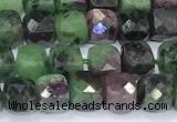 CCU864 15 inches 6mm faceted cube ruby zoisite beads