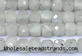 CCU870 15 inches 4mm faceted cube white moonstone beads