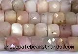 CCU873 15 inches 4mm faceted cube pink opal beads