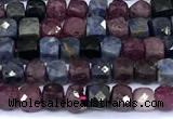 CCU890 15 inches 4mm faceted cube ruby sapphire beads