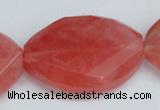 CCY168 15.5 inches 25*35mm twisted & faceted oval cherry quartz beads