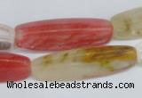 CCY211 15.5 inches 12*40mm trihedron volcano cherry quartz beads