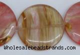 CCY215 15.5 inches 40mm flat round volcano cherry quartz beads