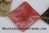 CCY228 15.5 inches 30*30mm wavy diamond volcano cherry quartz beads