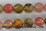 CCY504 15.5 inches 12mm faceted round volcano cherry quartz beads