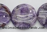 CDA317 15.5 inches 30mm flat round dyed dogtooth amethyst beads