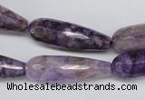 CDA341 15.5 inches 10*30mm faceted teardrop dyed dogtooth amethyst beads