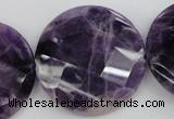 CDA44 15.5 inches 32mm faceted coin dogtooth amethyst beads