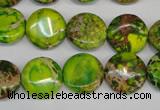 CDE123 15.5 inches 14mm flat round dyed sea sediment jasper beads