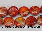 CDE518 15.5 inches 14mm flat round dyed sea sediment jasper beads