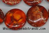 CDE522 15.5 inches 25mm flat round dyed sea sediment jasper beads