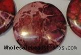 CDE660 15.5 inches 35mm flat round dyed sea sediment jasper beads