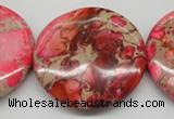 CDE661 15.5 inches 40mm flat round dyed sea sediment jasper beads